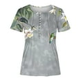 thumbnail image 3 of YOTAMI Plus Size Tops for Women Dressy Casual Loose Fit Blouses Summer Ruffled Floral Print Short Sleeve Button V-Neck T-Shirts Multicolor, 3 of 5