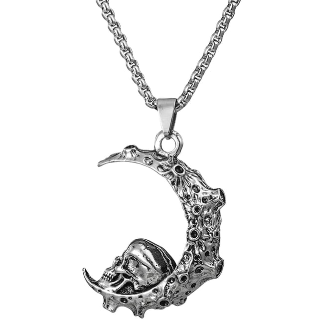 Collar con colgante de luna y calavera punk, cadena vintage para el cuello, regalo para mujer