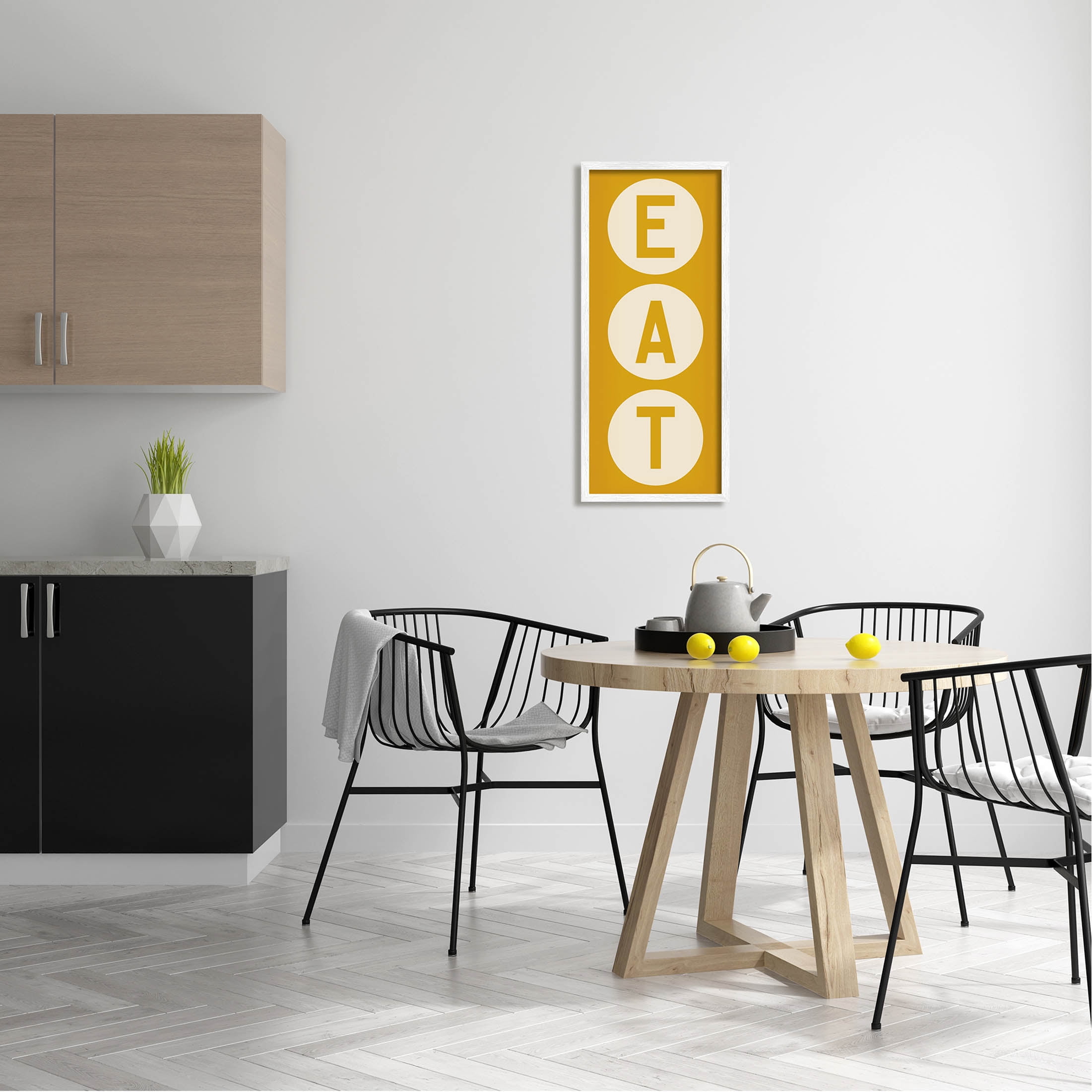 Stupell Industries Retro Style Eat Circle Letters Sign Graphic Art White Framed Art Print Wall Art, Design by Ryan Fowler
