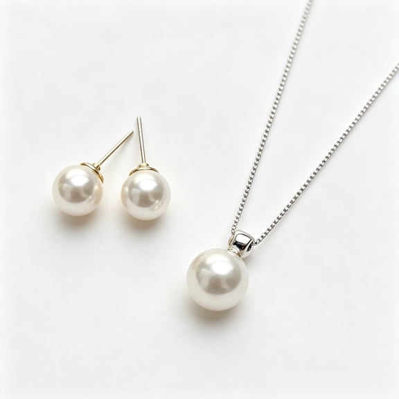 2-Piece Pearl Jewelry Set - 925 Sterling Silver Freshwater Cultured Pearl Necklace & Stud Earrings, Classic Elegant Fine Jewelry Gift for Women, Mom Wife Daughter