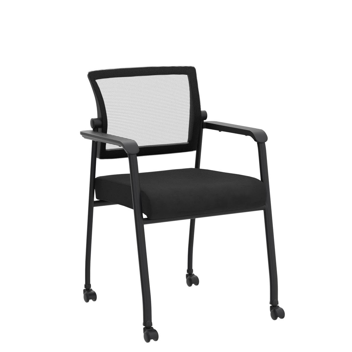 KLASIKA Waiting Room Chairs with Wheels, Adjustable Mesh Backrest, Desk Chair with Ergonomic Lumbar Support and Thickened Seats Cushion, 4 Pack Black
