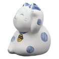 thumbnail image 3 of Japanese Lucky Charm Beckoning Cat White Maneki Neko With Blue Spots Figurine, 3 of 4