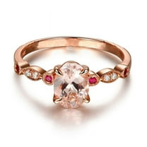 Antique Design 1.25 Carat Peach Pink Morganite (Round Shaped) and Diamond with Ruby Engagement Ring in 10k Rose Gold