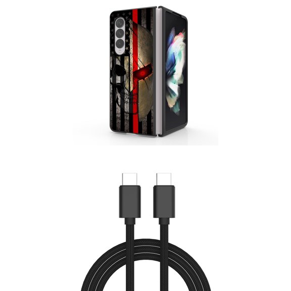 Accessory Bundle for Galaxy Z Fold 4: Slim Snap-On Case (American Spartan), PD Power Delivery USB-C to USB-C Cable (3 Feet)