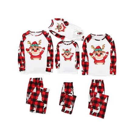 

Glonme Elastic Waist Sleepwear for Mommy Dad Child Loose Christmas PJ Sets Xmas Pjs Long Sleeve Nightwear Red Mom-L