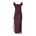 thumbnail image 4 of Htigea Womens Ruffle Strap High Slit Maxi Dress Sleeveless Square Neck Backless Party Club Dresses Evening Holiday Wedding Guest Dress Wine,S, 4 of 8