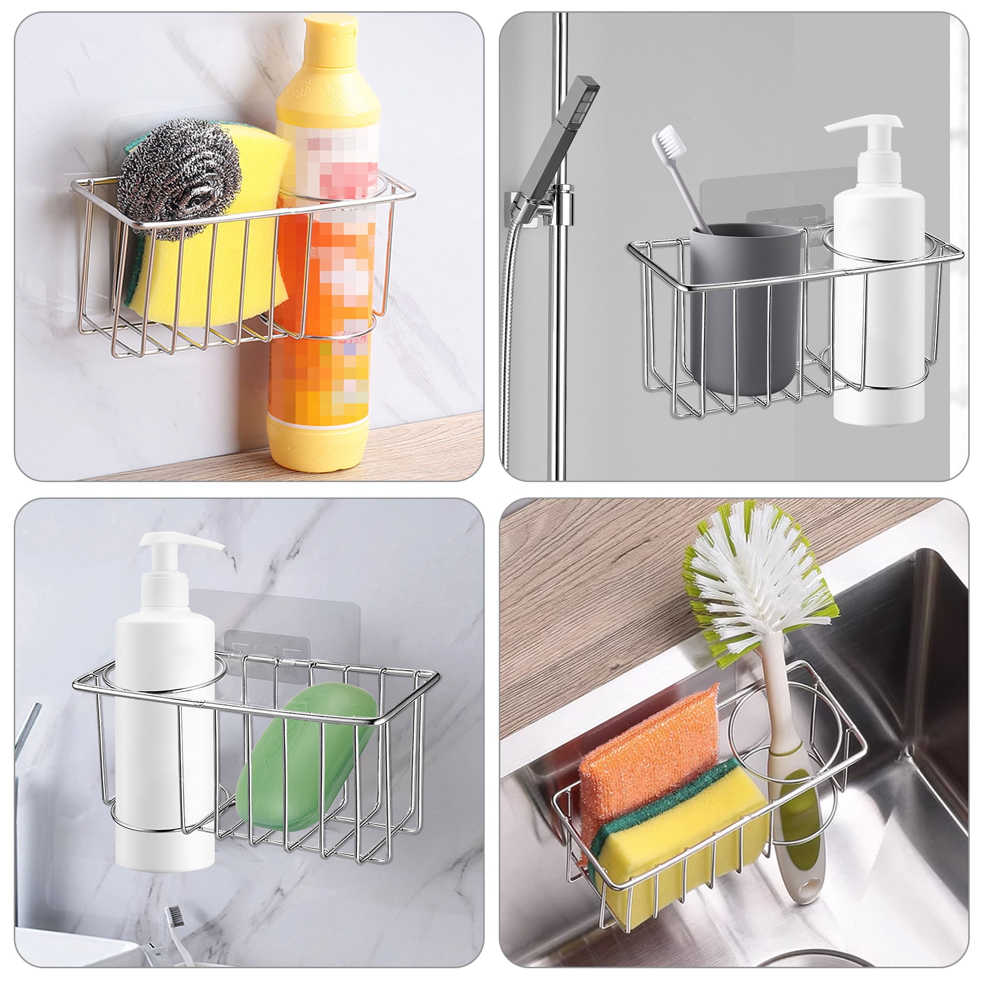 EEEkit Kitchen Hanging Sponge Holder, Adjustable Rubber Sink Caddy Organizer Dishwashing Liquid Drainer Brush Rack, Draining Basket for Scrubber Dish