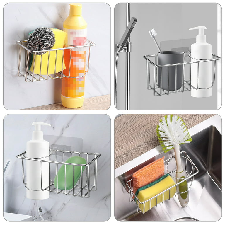 Stainless Steel Sink Organiser With Dish Cloth Holder 2 In 1 Sink Shelf Rack  Detachable Sink Holder Sink Storage Basket For Home Kitchen