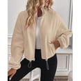 thumbnail image 3 of PRETTYGARDEN Womens Zip Up Fleece Cropped Sweatshirt Jacket Oversized Loose Soft Stand Collar with Drawstring Hem, Long Sleeve Casual Coat With Pockets, Fall Outfits Winter Clothing, 3 of 9
