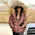 thumbnail image 2 of Sexlip Women's Shiny Puffer Coat with Detachable Faux Fur Collar Hooded Winter Casual Fashion Down Jacket Pink S, 2 of 8