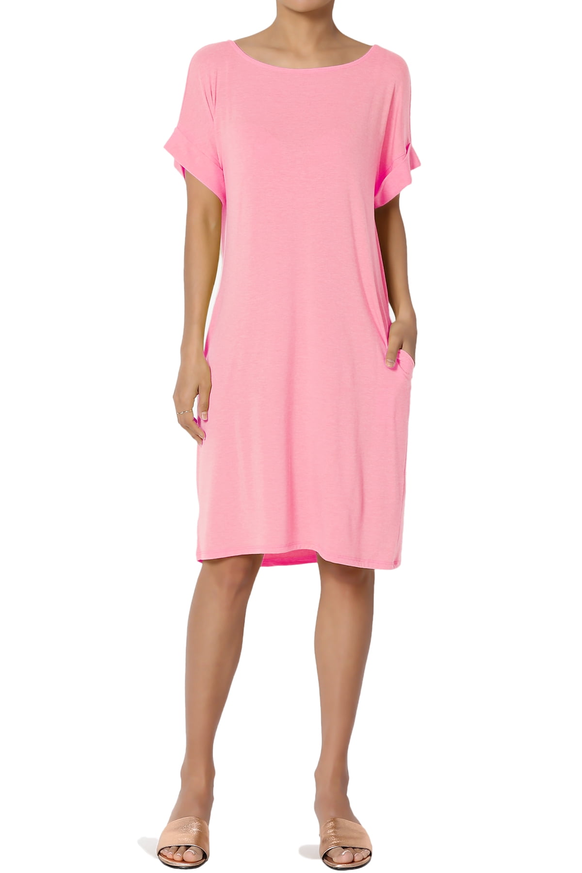 Women's Jersey OversizedFit ShortSleeve Pocket Knee Length Midi T