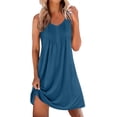 thumbnail image 2 of ClodeEU Women's Round Neck Sleeveless Nightgown ,Loose Fit Sleep Dress with Pleated Navy,Womens Plus XL, 2 of 7