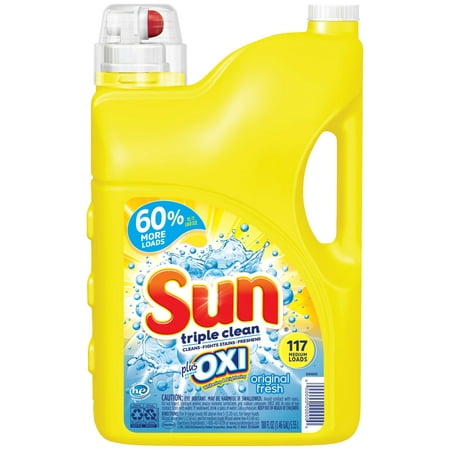 Sun Liquid Laundry Detergent plus OXI Stain Removers and Whiteners, Original Fresh, 188 Ounce, 117 Loads