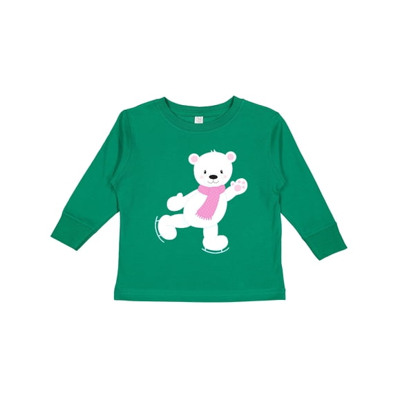 Inktastic Polar Bear, White Bear, Ice Skating Bear, Scarf Boys or Girls Long Sleeve Toddler T-Shirt