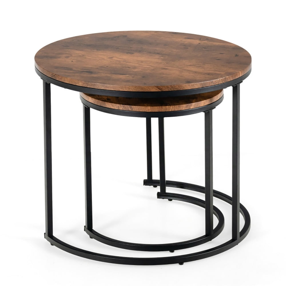 Finihen Round Nesting Coffee Table, Modern Nesting Side Set, Set of 2 Modern Round Stacking Nesting Coffee Tables, for Living Room, Reception Room, Brown Finihen Round Nesting Coffee Table, Modern Nesting Side Set, Set of 2 Modern Round Stacking Nesting Coffee Tables, for Living Room, Reception Room, Brown