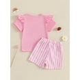 thumbnail image 6 of Toddler Kids Girls Summer Outfit 6 12 18 24 Months 2T 3T 4T Embroidery Flying Sleeve T-Shirt and Elastic Striped Shorts Set Cute 2 Piece Clothes, 6 of 9