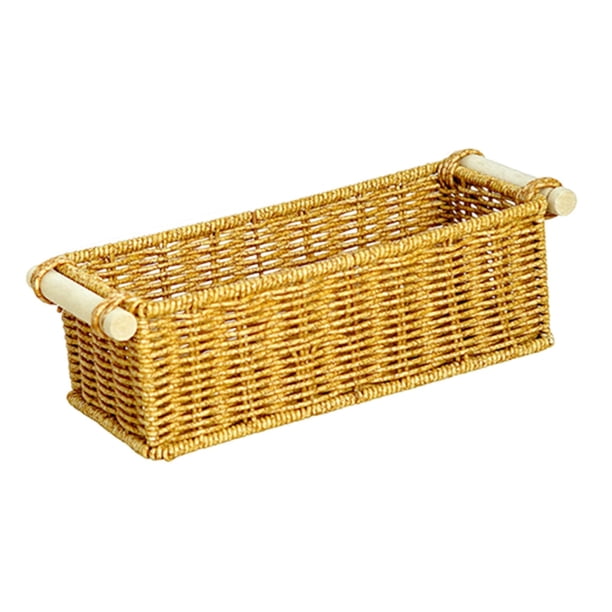 Cesta tejida versátil organizadora de juguetes rústica con asas de madera decorativa para pan M