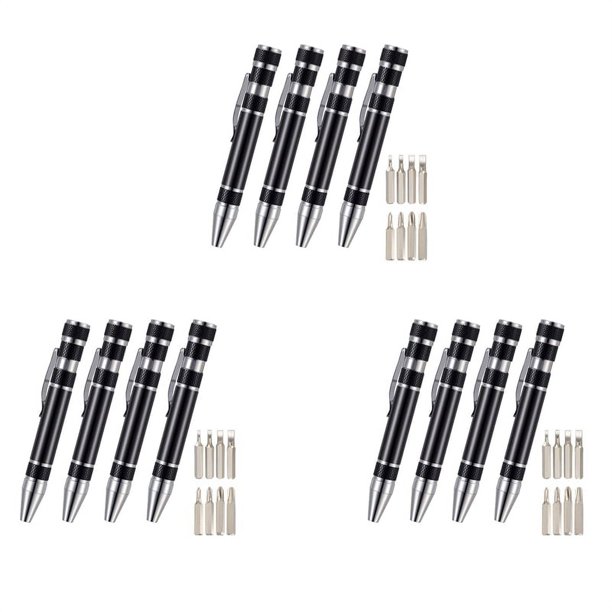 Herramienta Práctica de Destornillador de Pluma de 12 Piezas Destornillador de Bolsillo Magnético 8 En 1 Herramientas de Reparación de Mini Gadgets Multifunción (Negro)