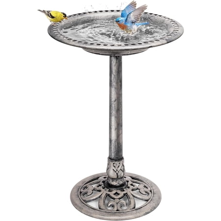 Condition photo showing New/Like New for specstar bird bath 28 inch height polyresin lightweight antique outdoor garden birdbath gray