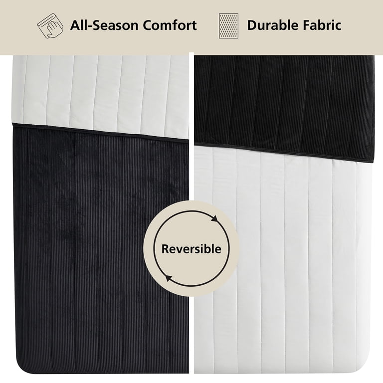 Mainstays Corduroy Stripe Quilt Black Full Queen 86x90 inches Soft