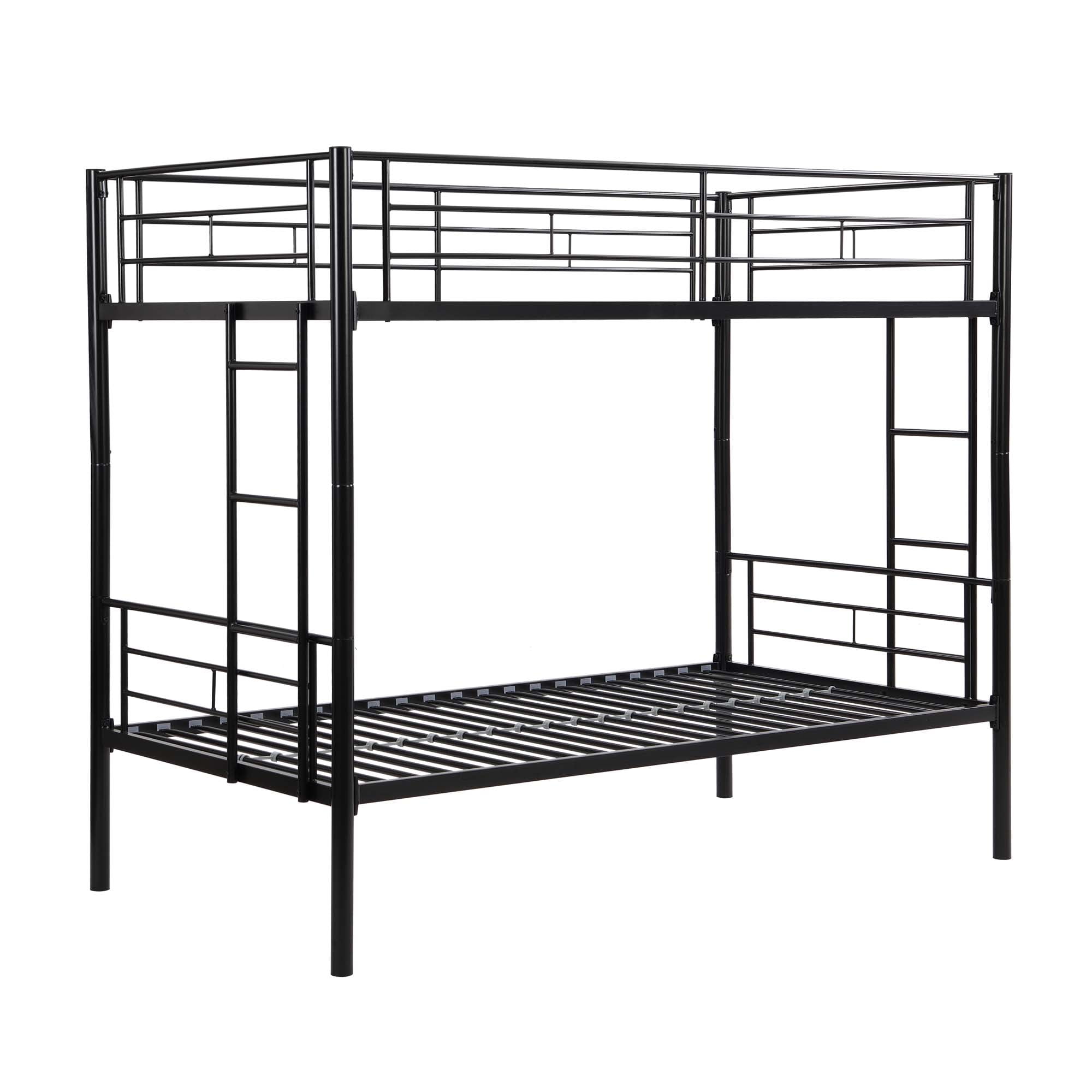 Aukfa Metal Bunk Bed Twin over Twin, Able to Split Two Beds for Kids Teens Dorm - Black