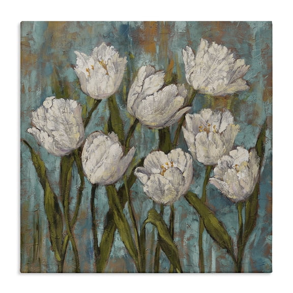 Stupell Industries French Country Vintage Country White Tulips over Distressed Soft Blue Canvas Art, 17 x 17, by Brian Francis
