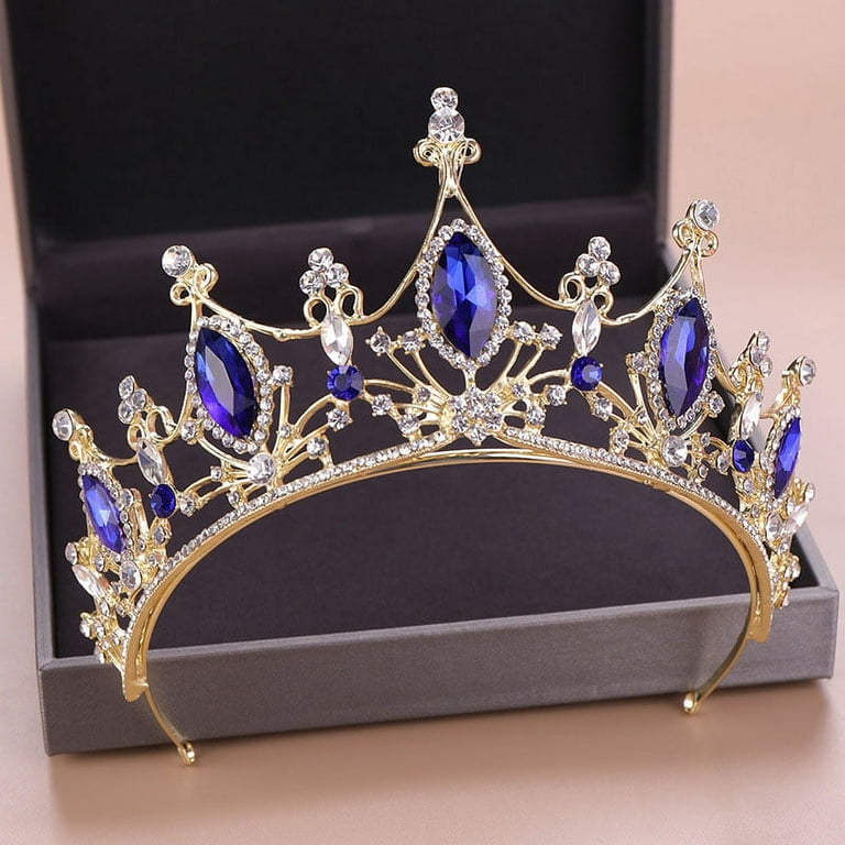 Baroque Crown Blue Crystal Bridal Tiaras Crown Vintage Gold Hair Accessories Wedding Rhinestone Diadem Pageant Crown, Women's, Size: One Size