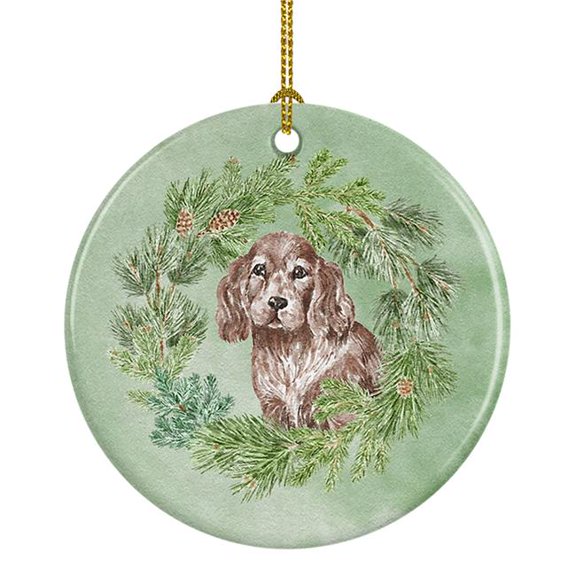 Cocker Spaniel Puppy Liver Christmas Wreath Ceramic Ornament 2.8 in x 2.8 in