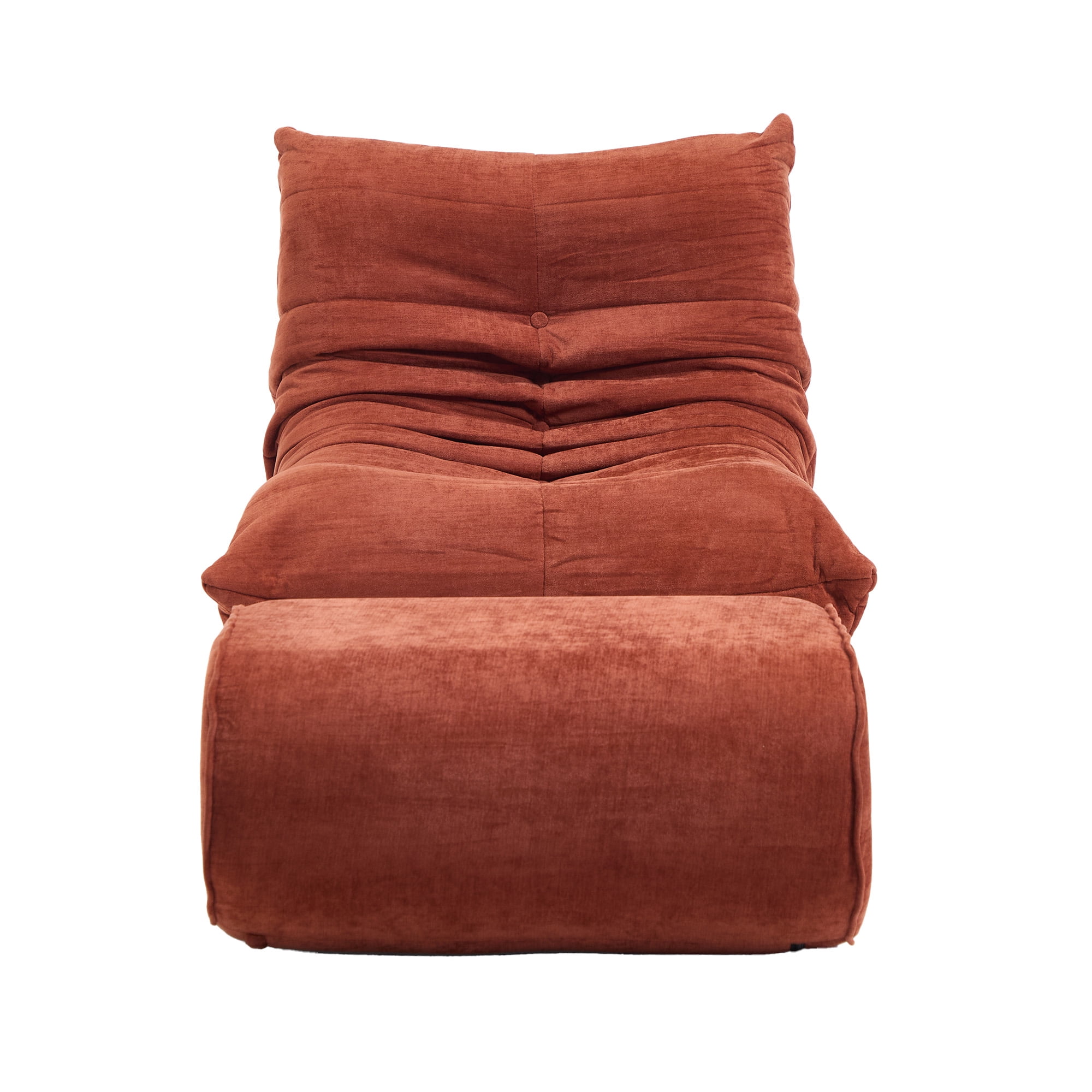 MOONMISS Chenille Fabric Chaise Lounge Chair with Ottoman, Ergonomic Lazy Sofa for Adults, Soft Cloud Couch for Living Room, Bedroom, Orange