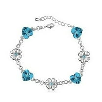 KATGI Fashion Ocean Heart with Clover Leaves Crystal Link Bracelet in Ocean Blue