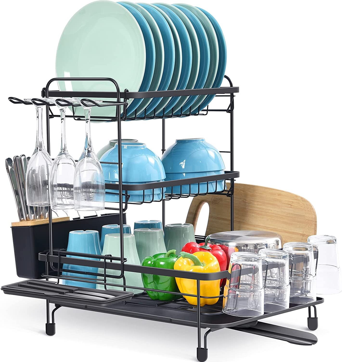 TOOLF Dish Rack, 3Tier Foldable Dish Drying Rack for Kitchen with Dish