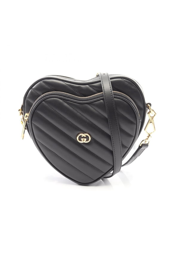 Pre-Owned Gucci Interlocking G Heart Shoulder Bag Handbag Leather Women's Black 751628