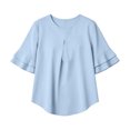 thumbnail image 4 of CAIVO Women Blouses Dressy Casual Summer Loose Fit Ruffle Cap Sleeve Tunic Shirts Short Sleeve O-Neck Solid Color Soft Tops, 4 of 4