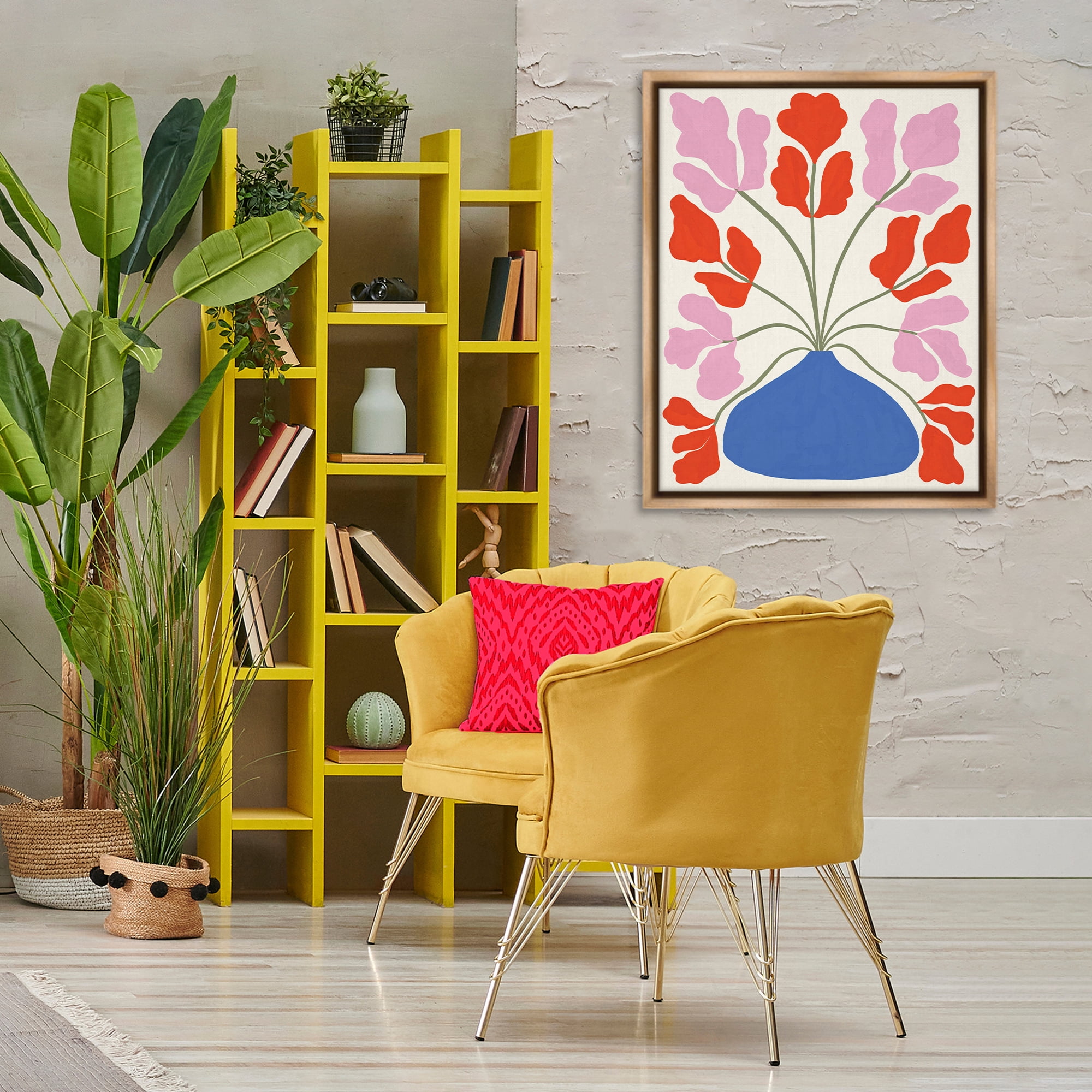 Stupell Industries Bold Symmetrical Flower Pot Plants & Flowers Painting Brown Floater Framed Canvas Art Print Wall Art, 25 x 31