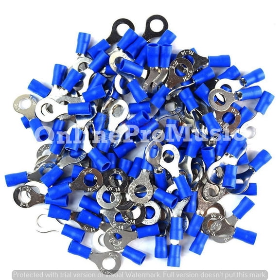 100 Pieces 14 - 16 Gauge 1/4" Vinyl Blue Ring Terminal Connectors Secure