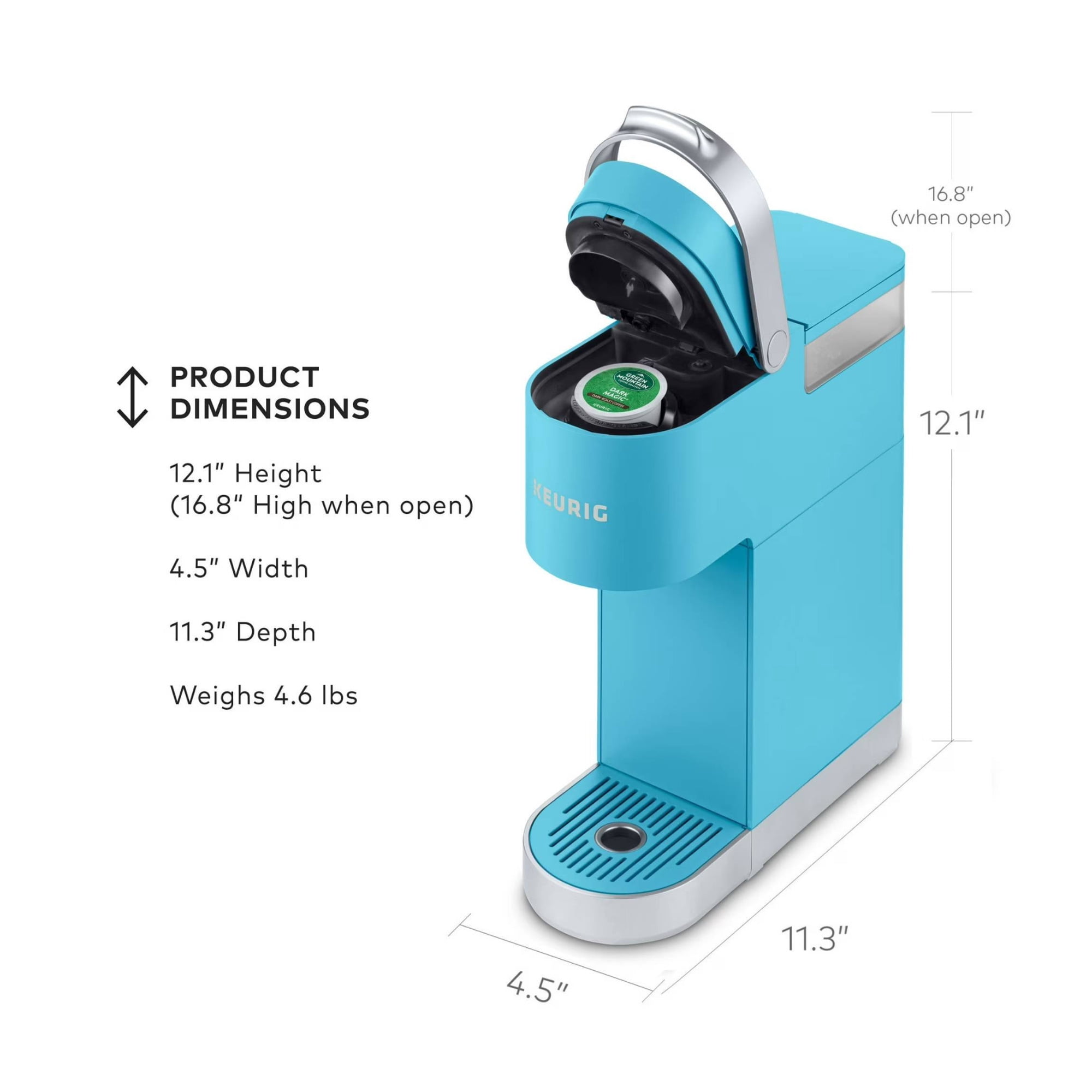 Restored Keurig K-Mini Plus Single Serve Coffee Maker with 6 to 12 Oz. Brew Size, K-Cup Pod Storage and Travel Mug Friendly (Cool Aqua, ) (Refurbished)