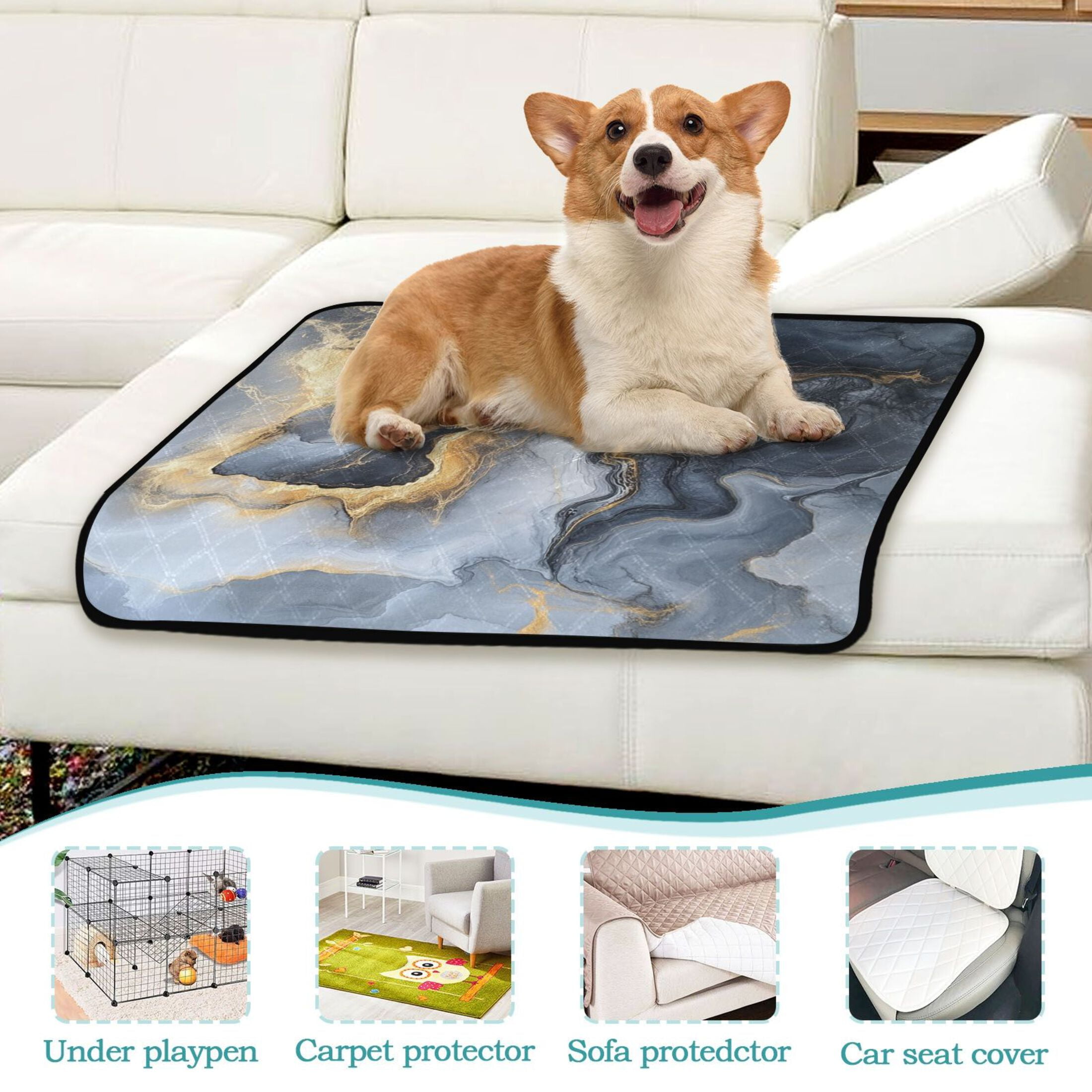 Qxltty Gilt Gray Patterns Cat litter Pads Pet Set of 3 Diaper Mats Center Anti-leakage Layer Absorbent Soft and Comfortable