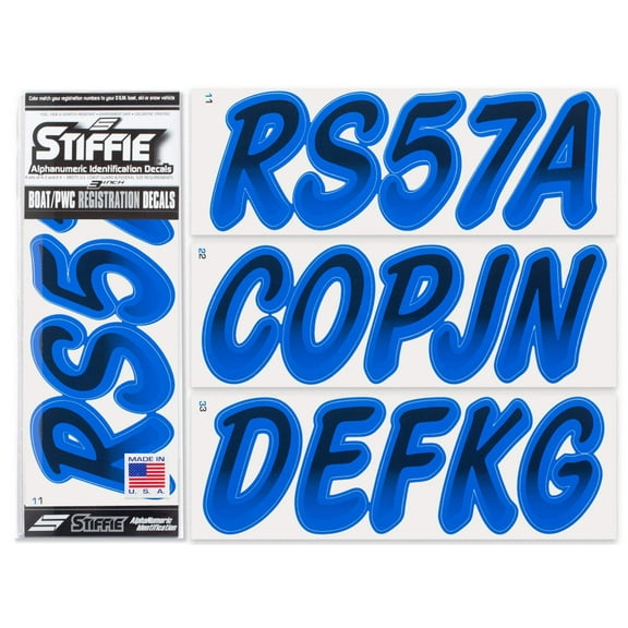 STIFFIE Whipline Black / Blue 3" Alpha-Numeric Identification Custom Kit Registration Numbers & Letters Marine Stickers Decals for Boats & Personal Watercraft PWC
