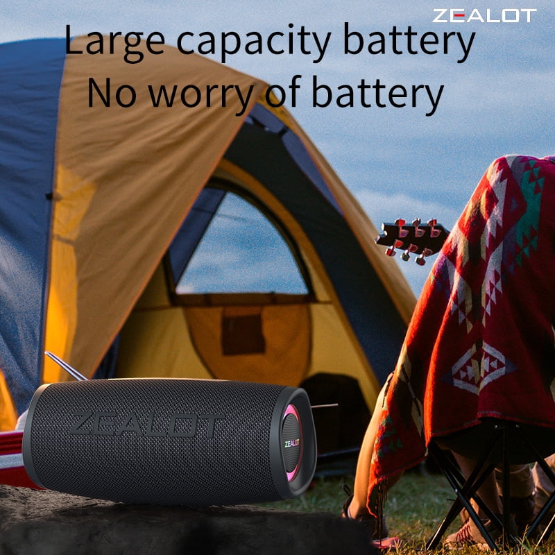 ZAELOT S56 Portable Bluetooth Speaker: IPX6 Waterproof, 40W Loud Sound, Deep Bass, Bluetooth 5.3, LED Lights, Wireless Stereo Pairing, 24H Playtime, for Home/Outdoor/Party/Beach, Birthday Gift (Black