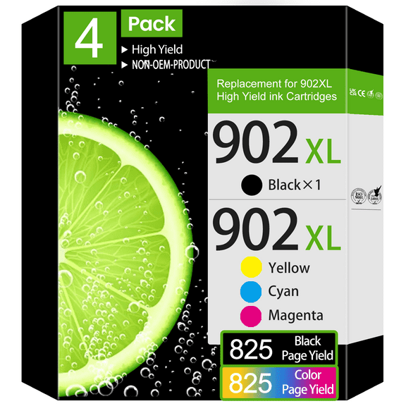 902XL Ink Cartridges Compatible for HP 902 Ink Cartridges High Yield Combo Pack (4-Pack)