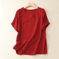 thumbnail image 2 of Top Casual Bordado de las Mujeres, Cuello en V Manga Corta Color Sólido Blusa de Verano para la Fiesta Y el Uso Diario, Toda la Temporada de la Moda Tee, 2 of 3