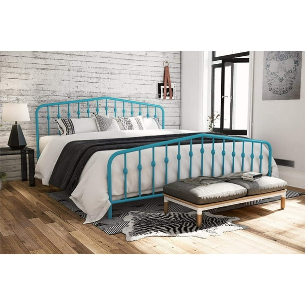 Novogratz Bushwick Metal Bed With Headboard And Footboard Modern Design King Size Blue Metal Bed Walmart Com Walmart Com