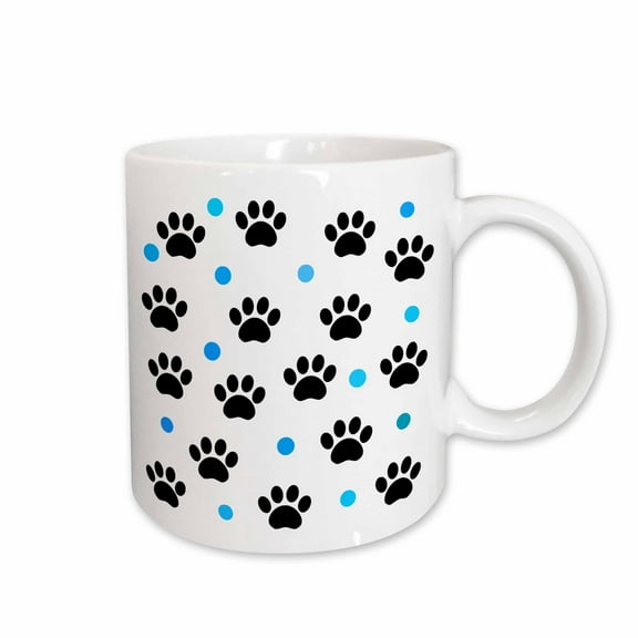 3drose, Black Paws and Aqua Dots - Pets - Whimsical Animal Art, 15oz Mug