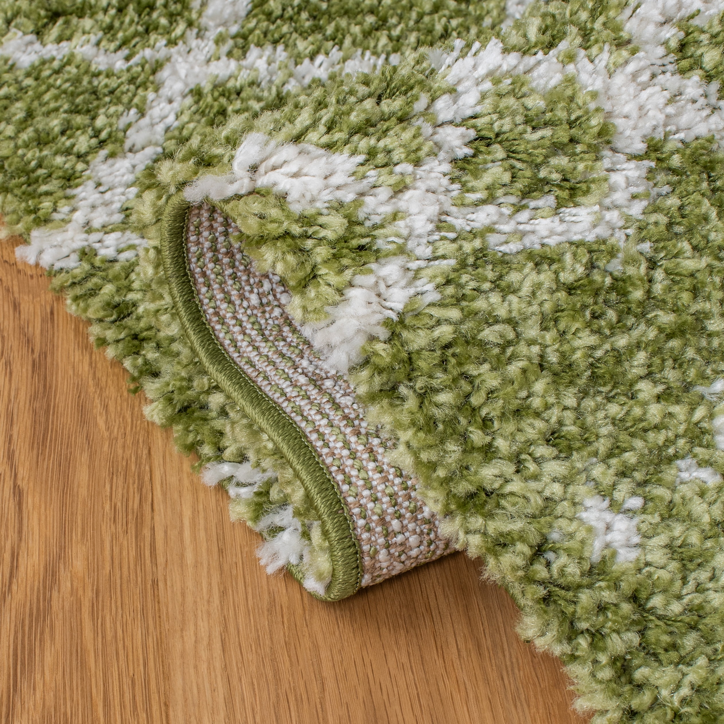 SAFAVIEH Arizona Teagan Geometric Shag Area Rug, Green/Ivory, 8' x 10'