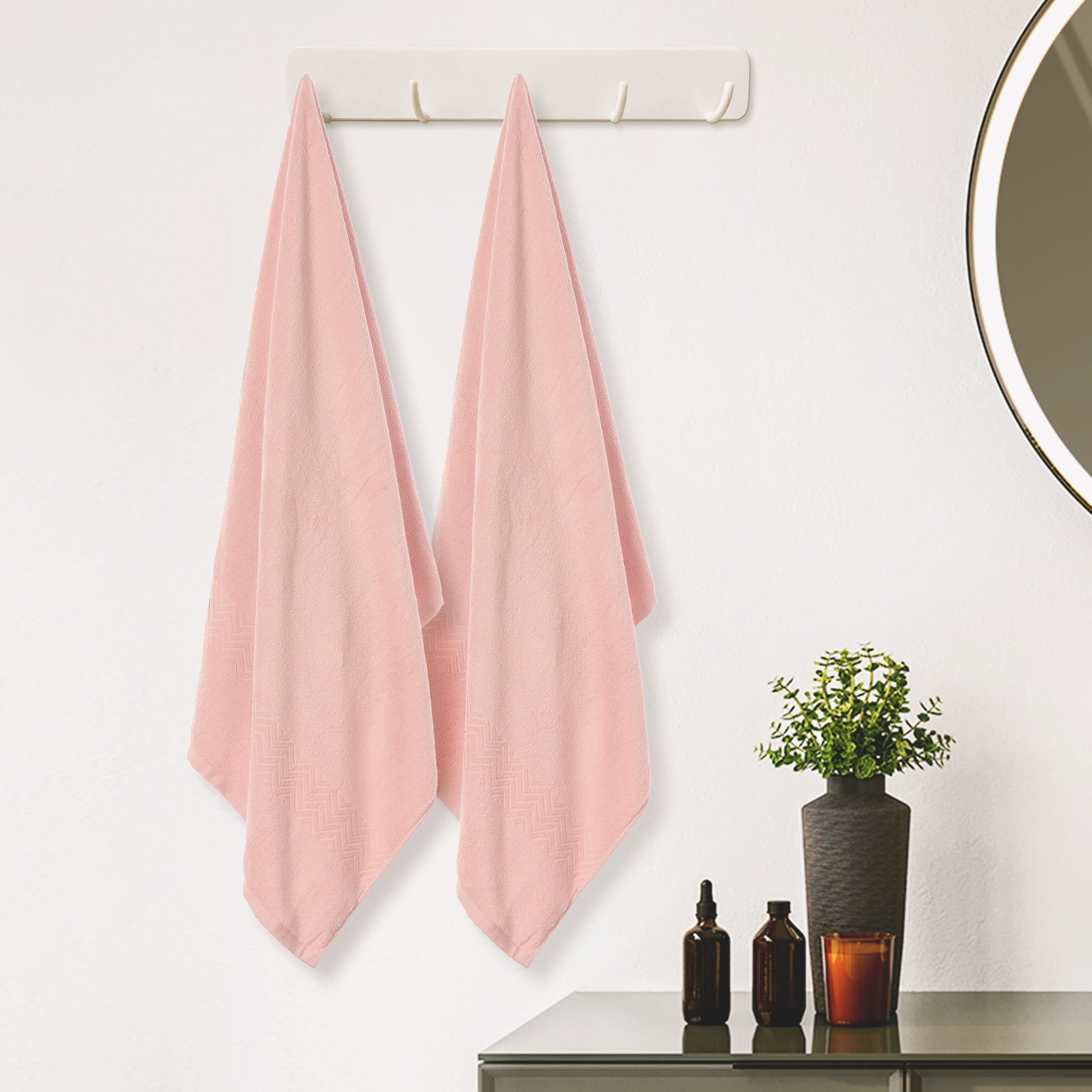 Unique Bargains Textured Comfort Bath Towels Quick Dry Large Plush Towels for Bathroom Pink 28" x 56"