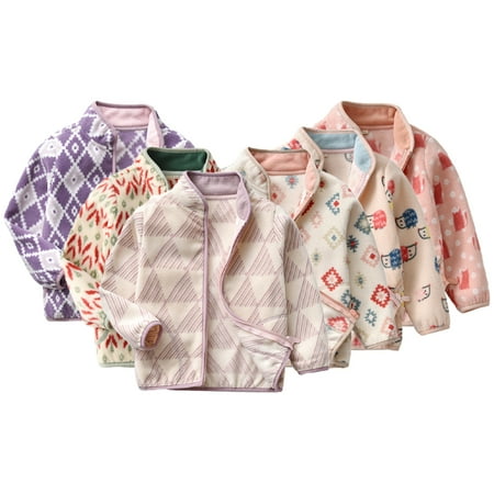 

AJZIOJIRO Girls Fall Coats for Kids Toddler Fleece Jacket Baby Girls Printed Stand Collar Outwear Cardigan Coats for 1-9 Years