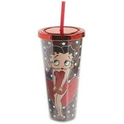 Spoontiques 21600 Betty Boop Foil Cup w/Straw, 20 ounces, Black