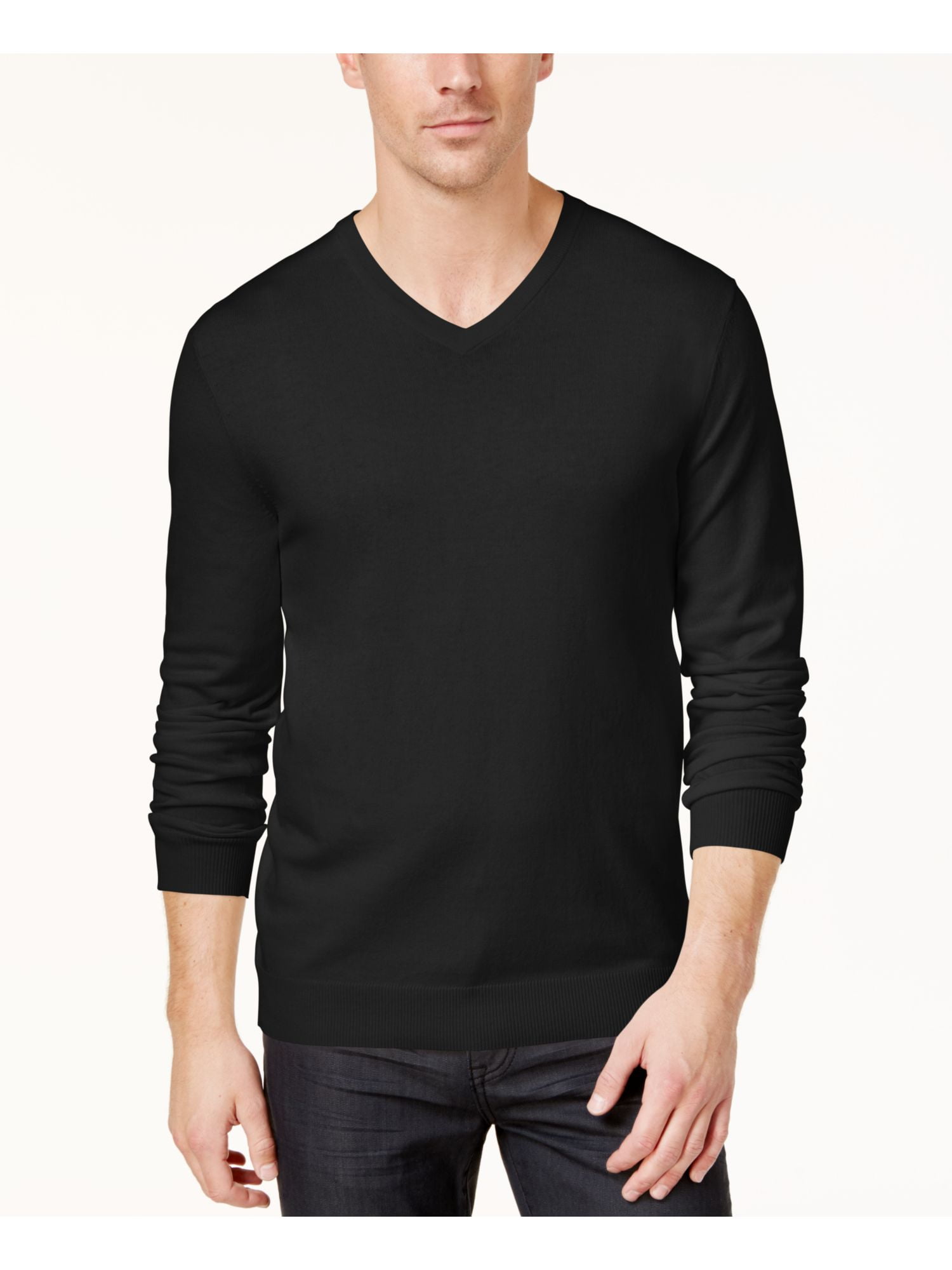 ALFANI Mens Black Lightweight V Neck Regular Fit Sweater S