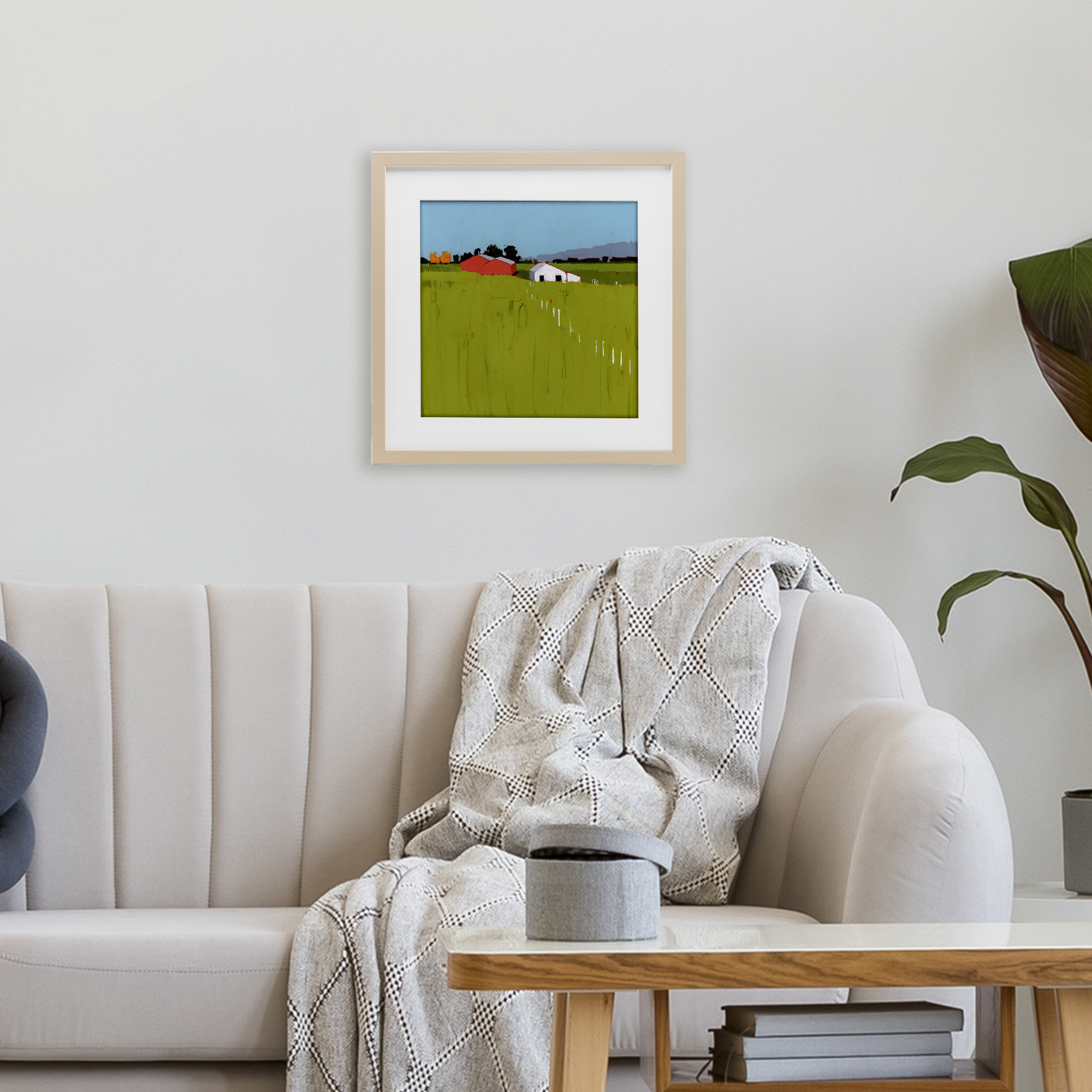 Pastoral Fence Line Birch Framed Print Under Glass, design by Ruth LaGue