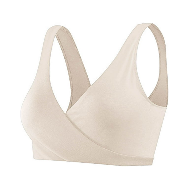 Zuwimk Sports Bras For Women,Women's Invisible Bliss Cotton Comfort  Wireless Lift T-Shirt Bra Beige,Dark Gray,L 